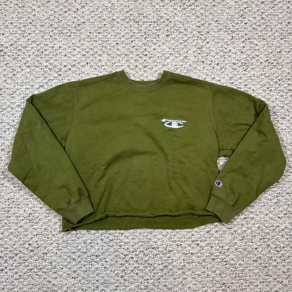 Supreme Champion Authentic Olive Green Cropped Crewneck Sweatshirt Womens Medium